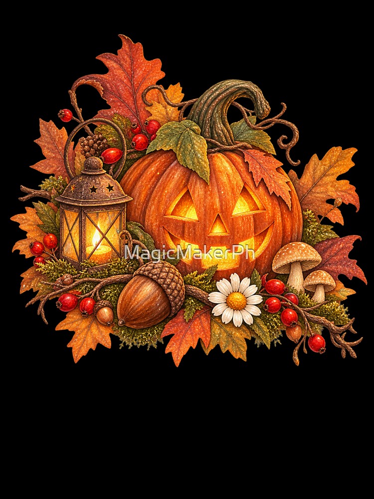 Cottagecore Acorn & Pumpkin Watercolor Art – Cozy Halloween Woodland Print by MagicMakerPh
