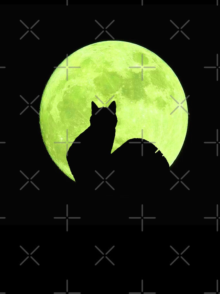 Sweet Kitty Cat Under Green Full Moon by H3designs