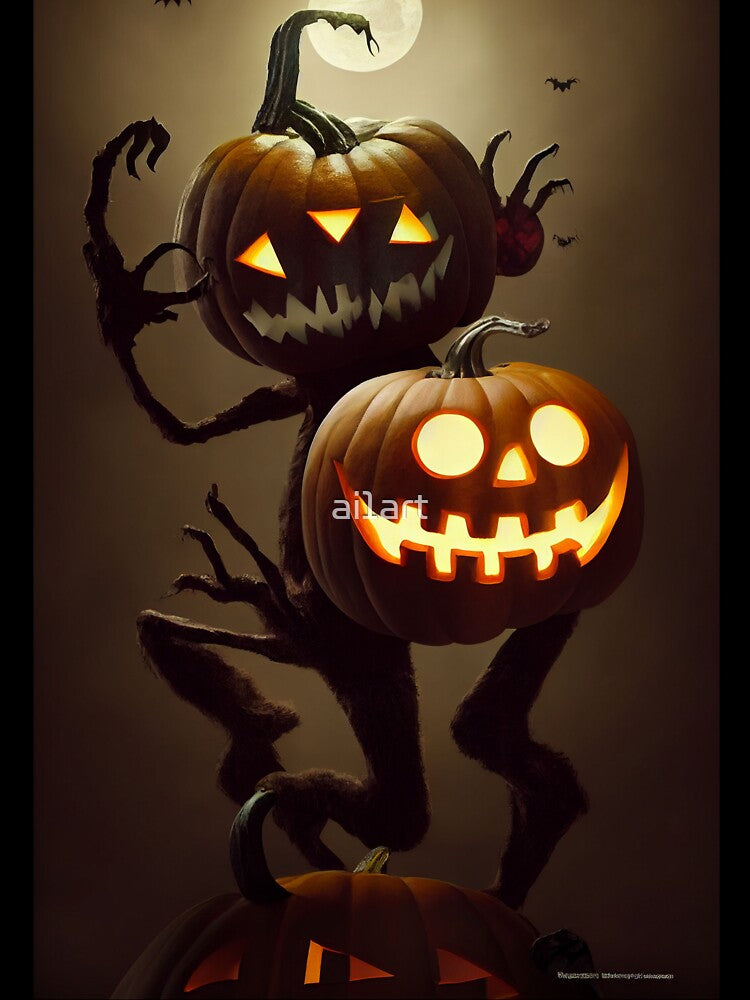 Halloween monster with scary pumpkin head by ai1art