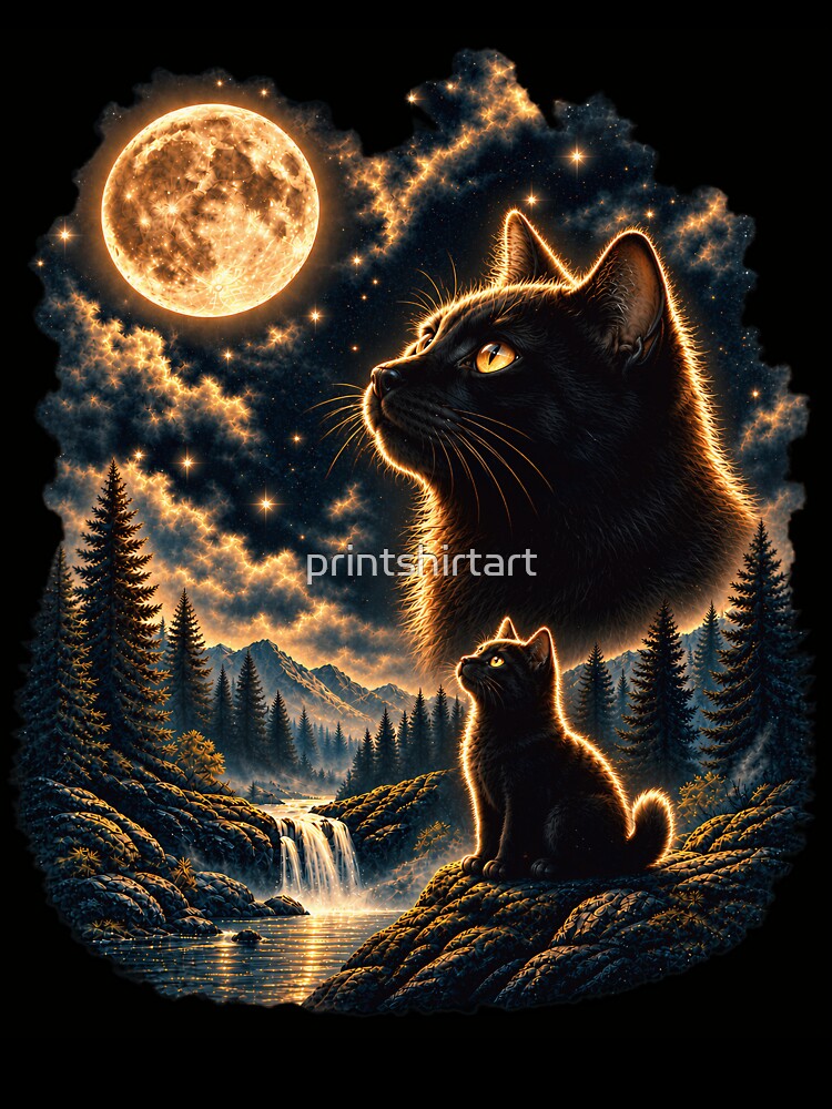Black Cat Howling at the Moon Shirt, Vintage Cat T-Shirt, Retro 90s Cat Graphic Tee, Moonlight Cat Lover Gift, Black Cat Shirt by printshirtart