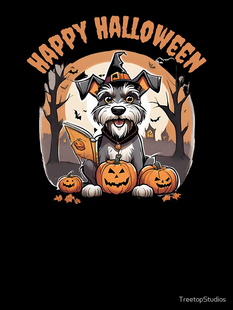 Happy Halloween Funny Schnauzer Dog Reading a Book, 2025 Halloween by TreetopStudios