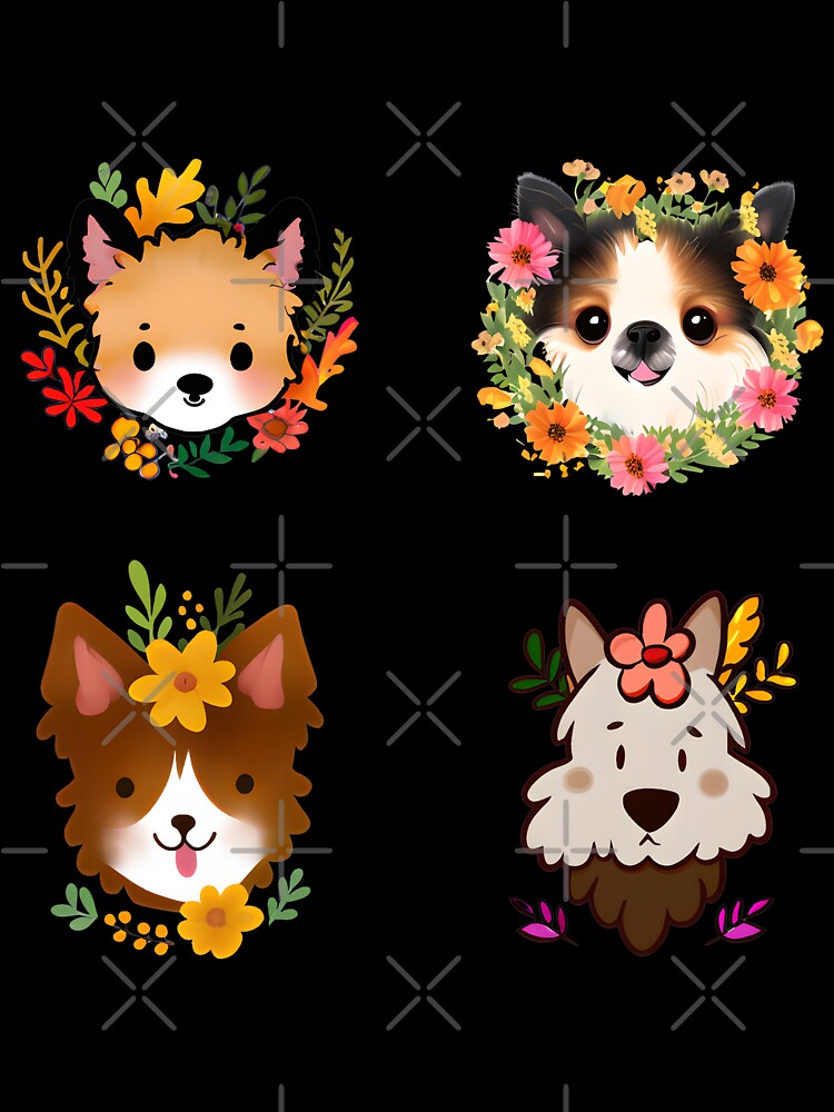 Cute Floral Dog Head Sticker Pack by Pattern-Way