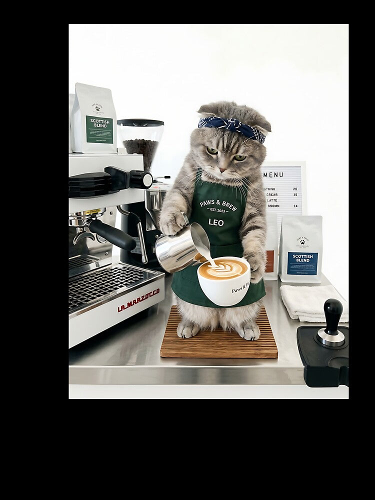 Scottish Fold Cat Barista Artiste by PictoVibe