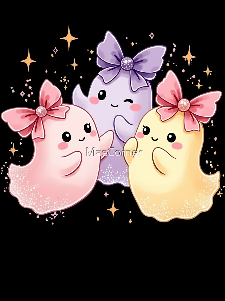 Kawaii Pastel Ghosts with Bows - Cute Halloween Spirits by MasCorner