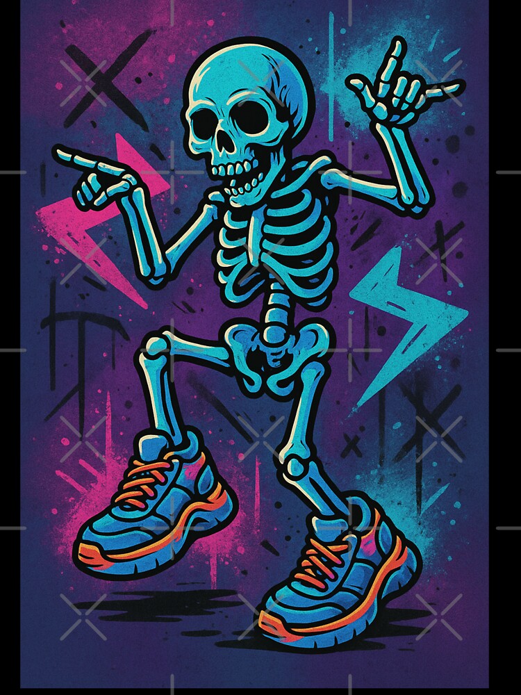 Dancing Skeleton in Sneakers – Funky Neon Skull Art – Retro Halloween Vibes by VIBE CRAFT STUDIO