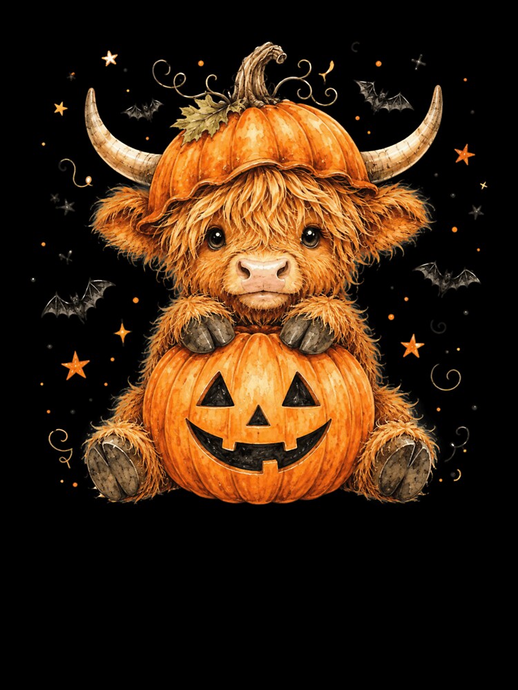 Cute Highland Cow Pumpkin Halloween Jack O Lantern Art Sweatshirt by matnguc1