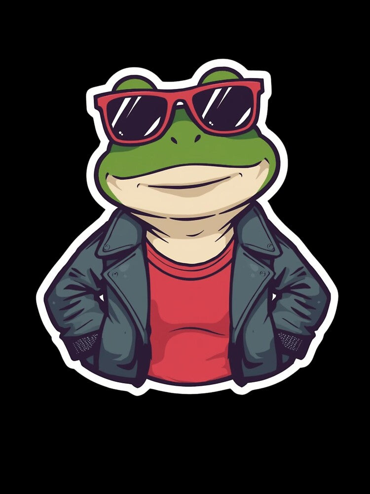 Cool Portland Frog Sticker | Funny Frog with Red Sunglasses & Leather Jacket | Retro Streetwear Design by ZYNORAworld