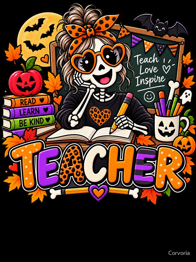 Skeleton Teacher Halloween Gift Cute Classroom Style by Corvoria