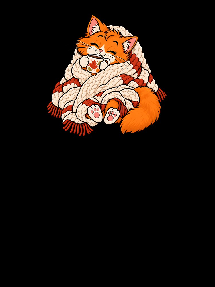 Cozy Autumn Cat with Blanket and Warm Tea by Sed94