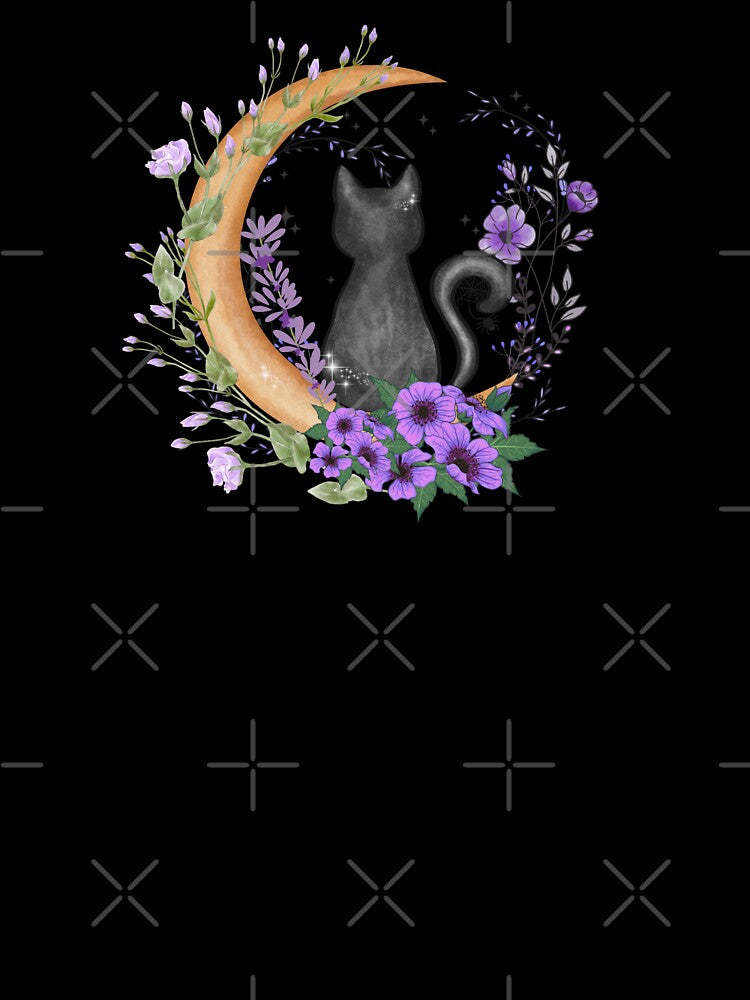 Black Cat On Moon Flowers by HappyLifeCreate