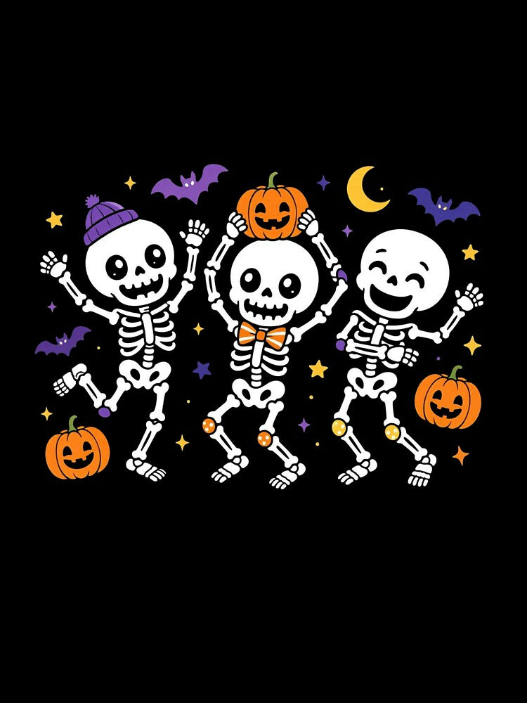 Bone to Be Wild Cute Dancing Skeletons Halloween Black T-Shirt Design by WordWearTees