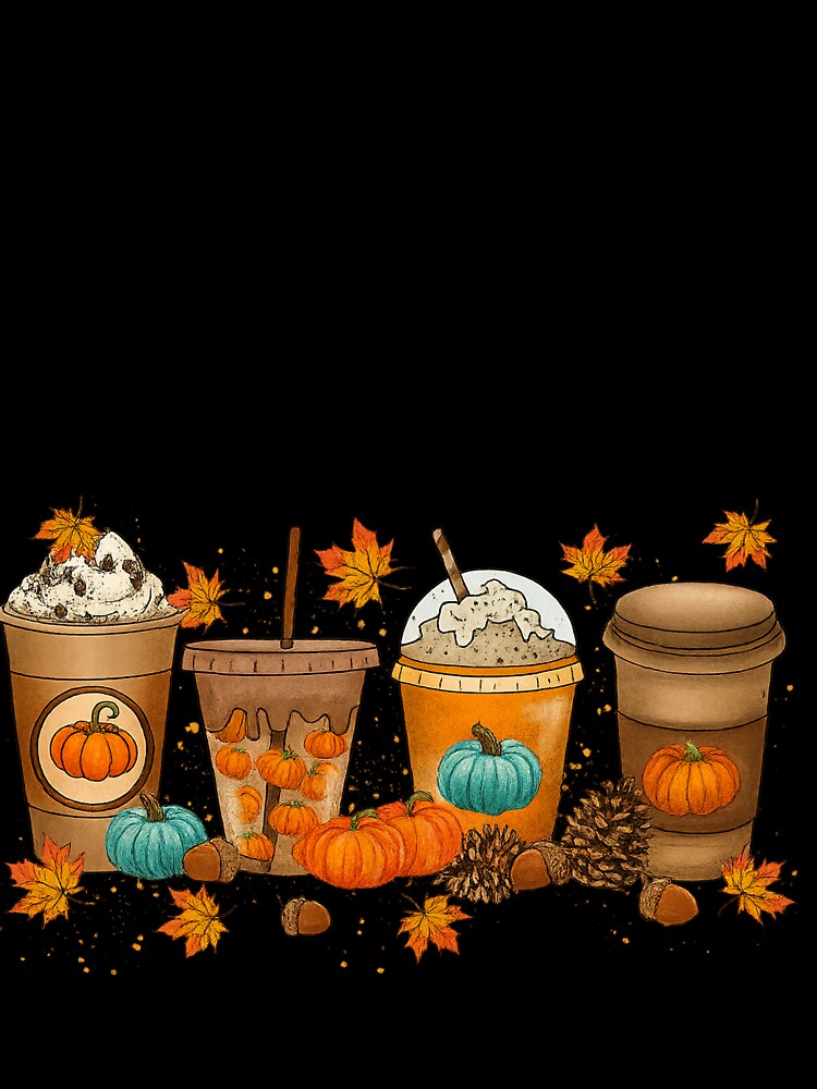 Fall Coffee Cups Pumpkins and Autumn Leaves by DoArtITa