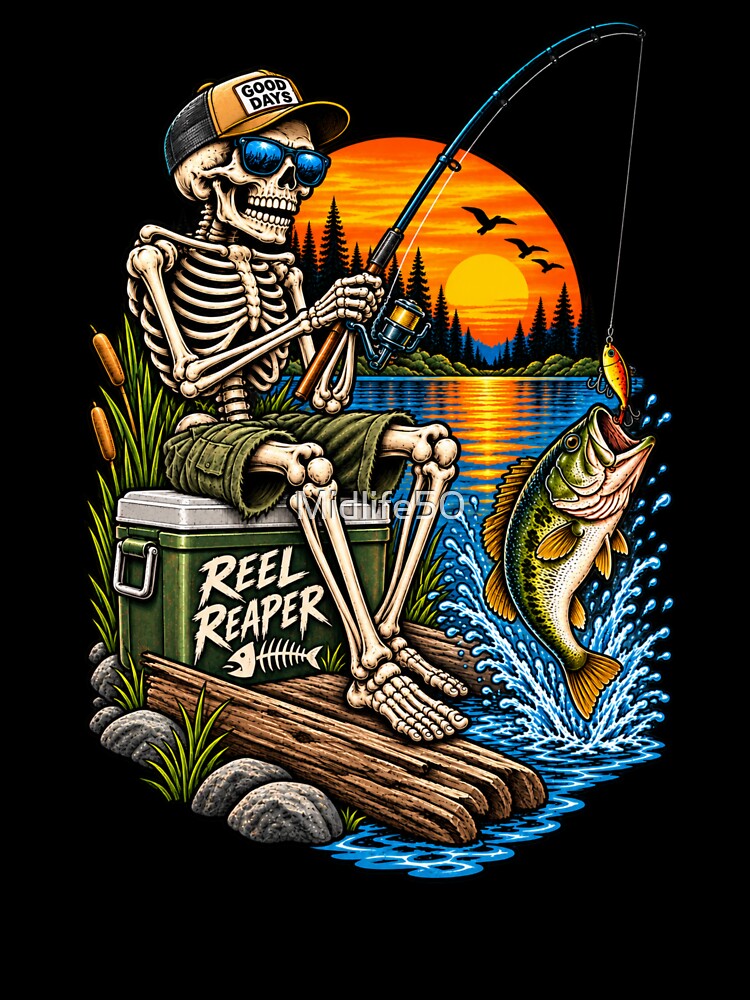 Reel Reaper Funny Skeleton Fisherman by Midlife50