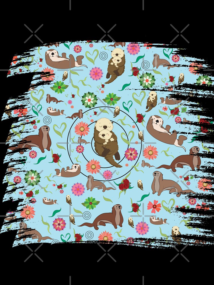 Sea Otters pattern in blue amazing sea otters Art by kalimiro
