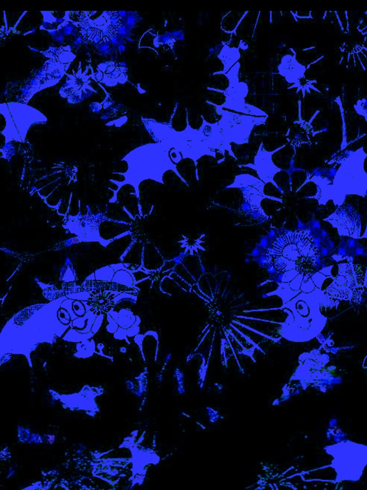 Dark Gothic Bats Mystical Floral Illustration Dark Neon Blue Art Print by BatNature