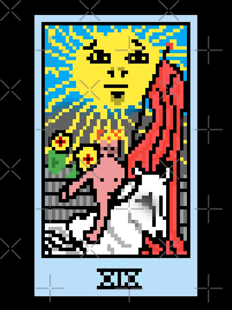 Wait, is this pixel art tarot? Yellow - Major Arcana 'The Sun' (Design for T-shirt, stickers and other accessories) by Pixel Waite