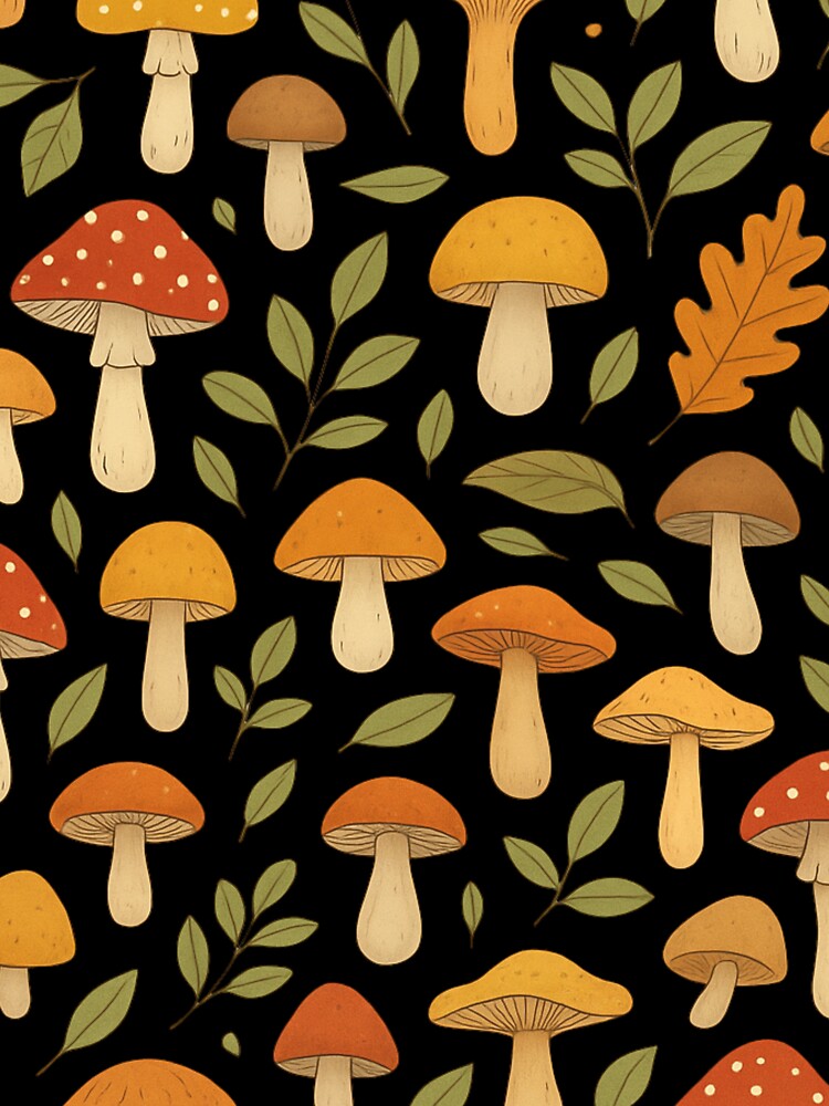 Autumn Mushroom Pattern – Cozy Woodland Fungi Design by Painted Moon by Luna Bee™