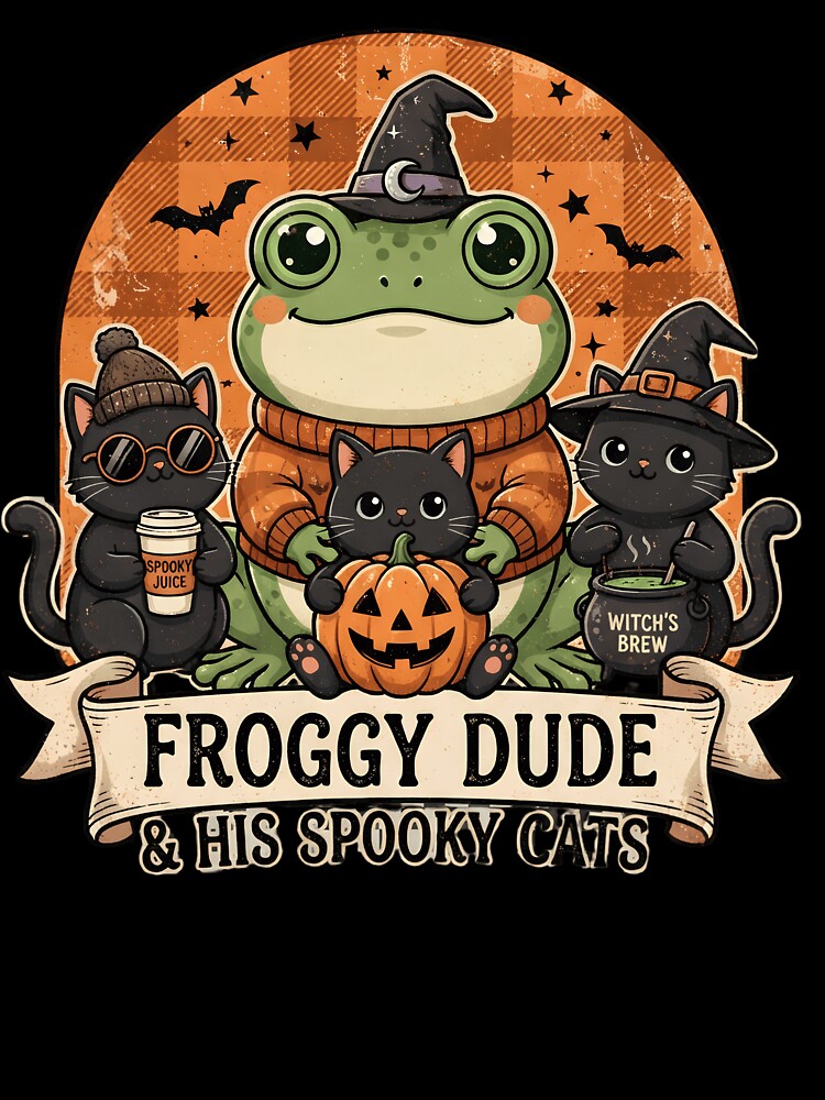 Froggy Dude and His Spooky Cats Cute Retro Fall Aesthetic Classic T-Shirt by Basma Designs | Retro, Kawaii Shirts & Stickers