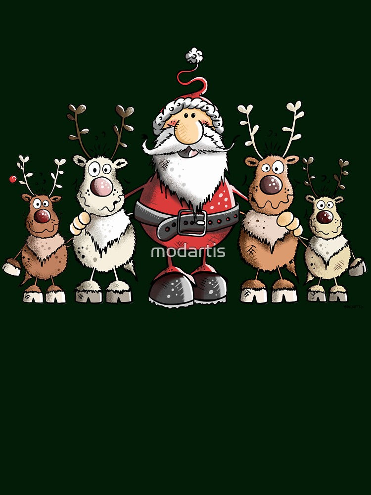 Funny Santa Claus Between Reindeers by modartis