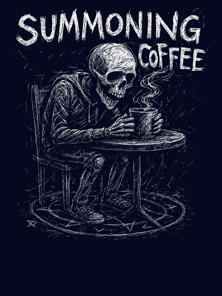 Summoning Coffee Punk Gothic Coffee Addict Skeleton by Vivid Void Apparel