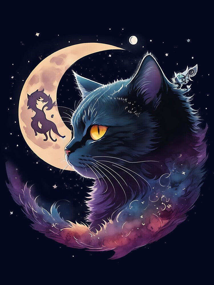 Black Cat And Crescent Moon by soumendesigner