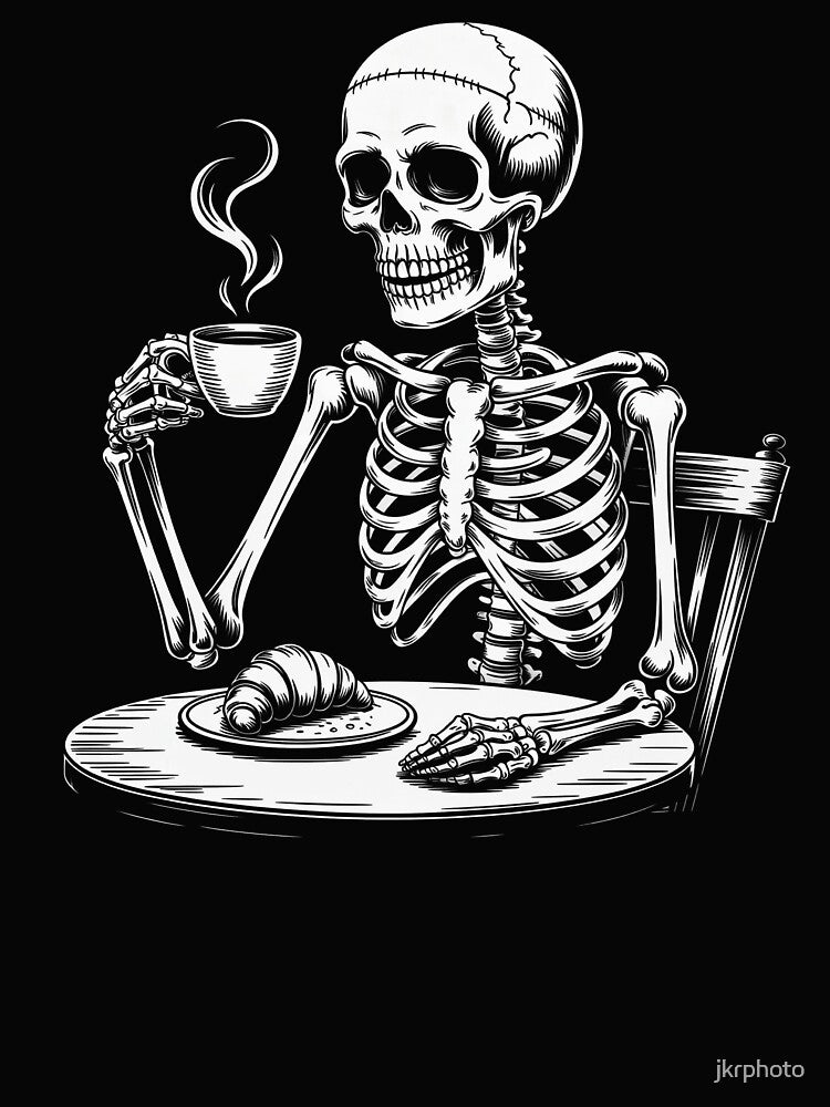 Skeleton Enjoys Morning Coffee by jkrphoto