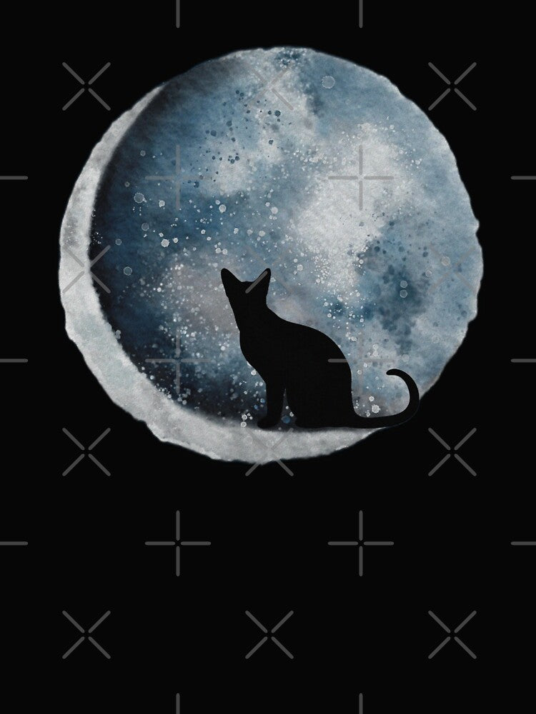 Black Cat sat on a Crescent Moon- Dreaming under the stars by tinytiger77