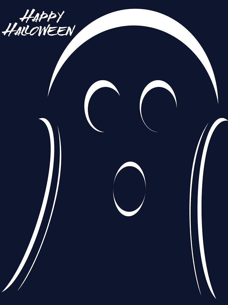 Cute Ghost with Small, Spooky Happy Halloween Message by Risa-C
