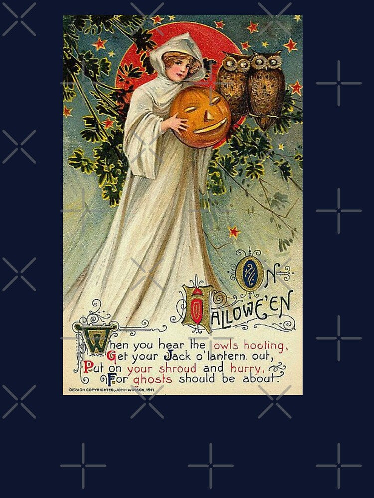 Victorian Halloween Woman with Jack o Lantern and Owls by Bellathewilde