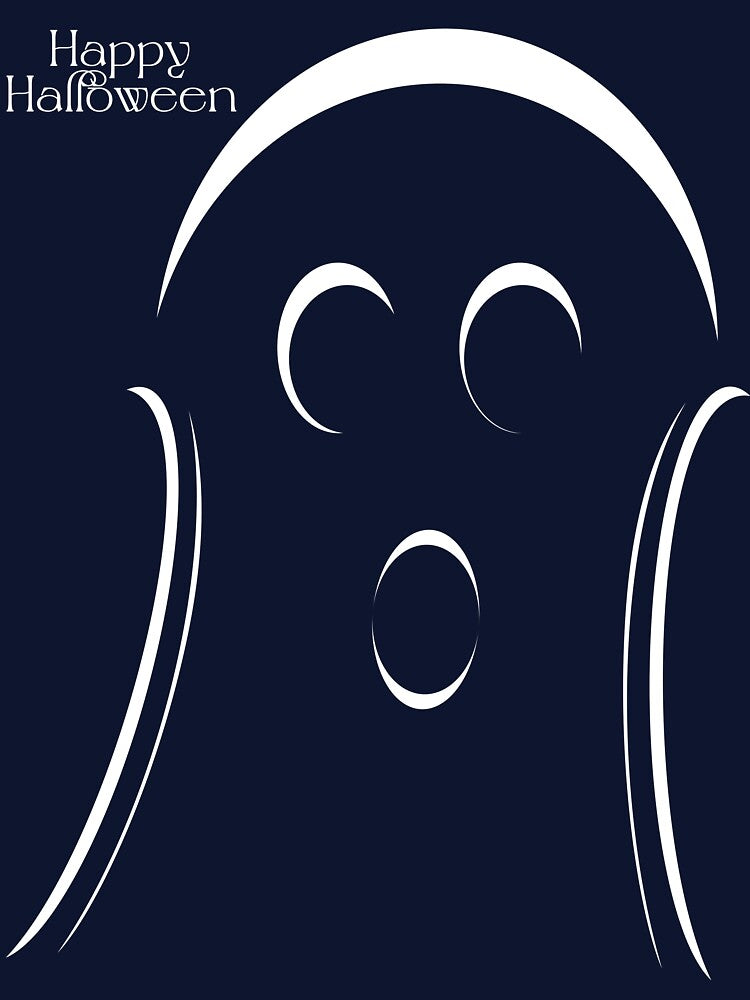 Cute Ghost with Small Happy Halloween Message by Risa-C