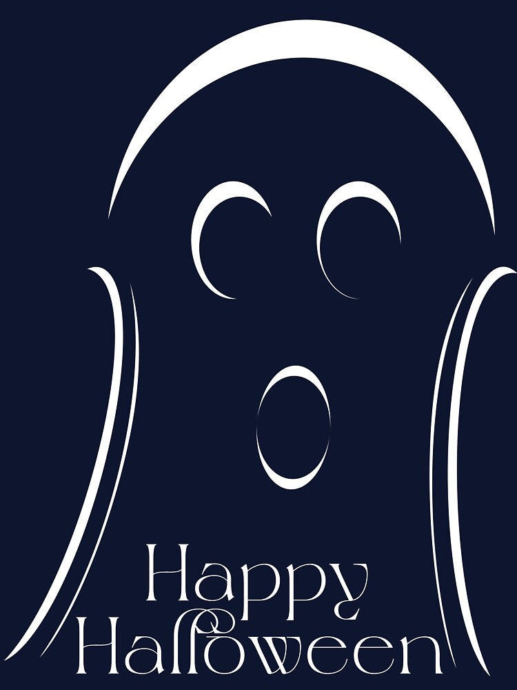 Cute Ghost with Large Happy Halloween Message by Risa-C