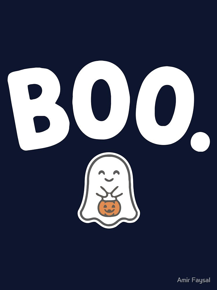 Cute Halloween Ghost With Pumpkin Trick Or Treat by Amir Faysal