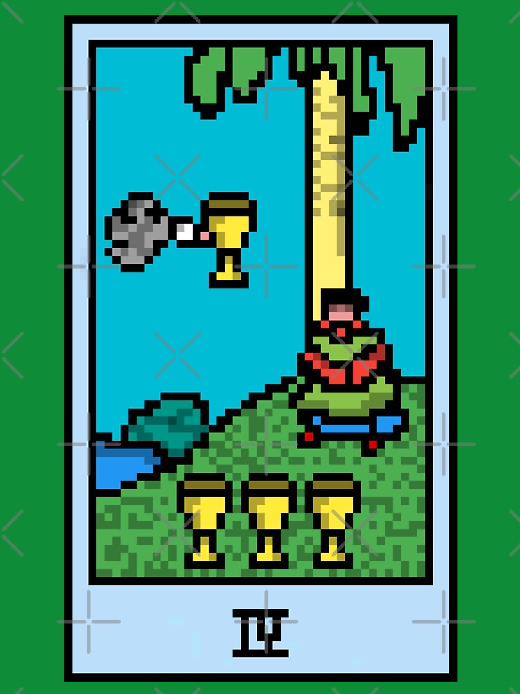 Wait, is this pixel art tarot? Green - Minor Arcana 'Four of Cups' (Design for T-shirt, stickers and other accessories) by Pixel Waite
