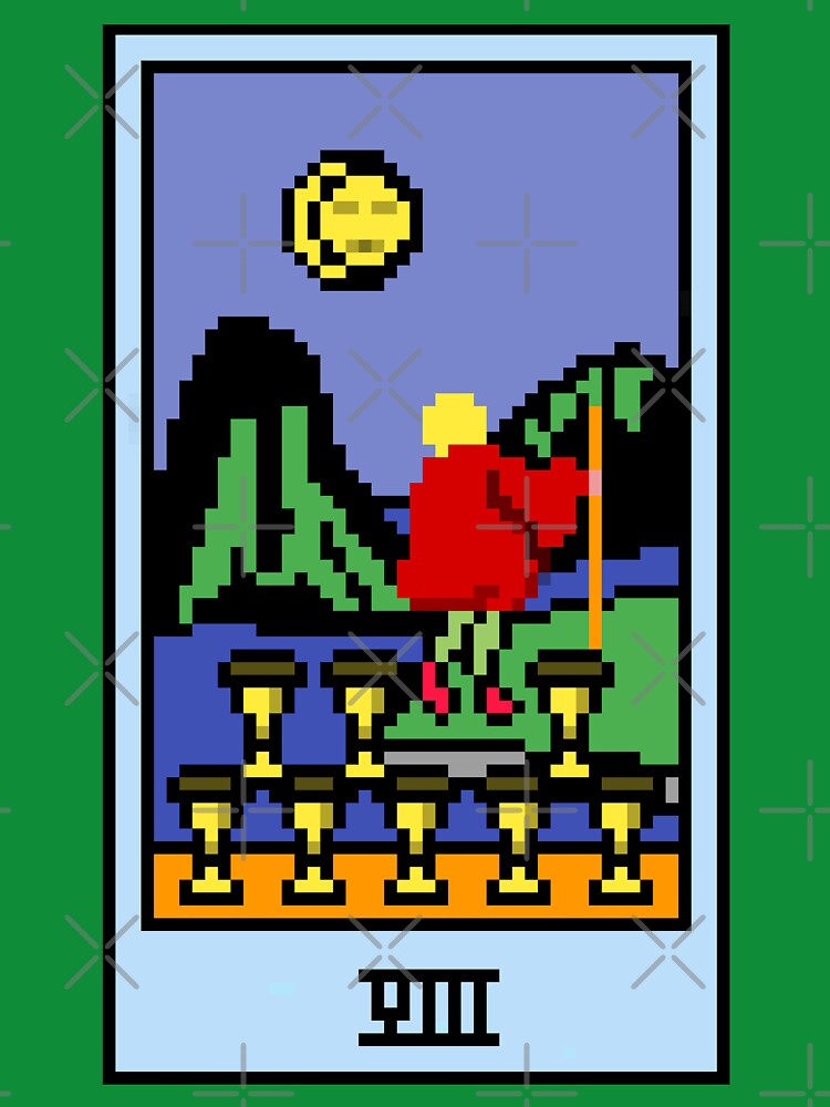 Wait, is this pixel art tarot? Green - Minor Arcana 'Eight of Cups' (Design for T-shirt, stickers and other accessories) by Pixel Waite