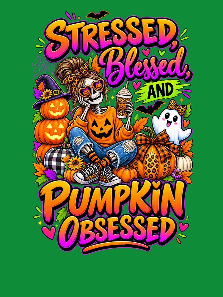 Stressed Blessed and Pumpkin Obsessed – Funny Fall Shirt by RJsTees