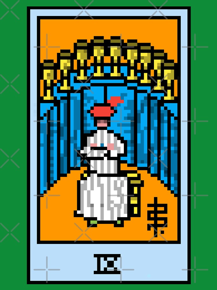 Wait, is this pixel art tarot? Green - Minor Arcana 'Nine of Cups' (Design for T-shirt, stickers and other accessories) by Pixel Waite