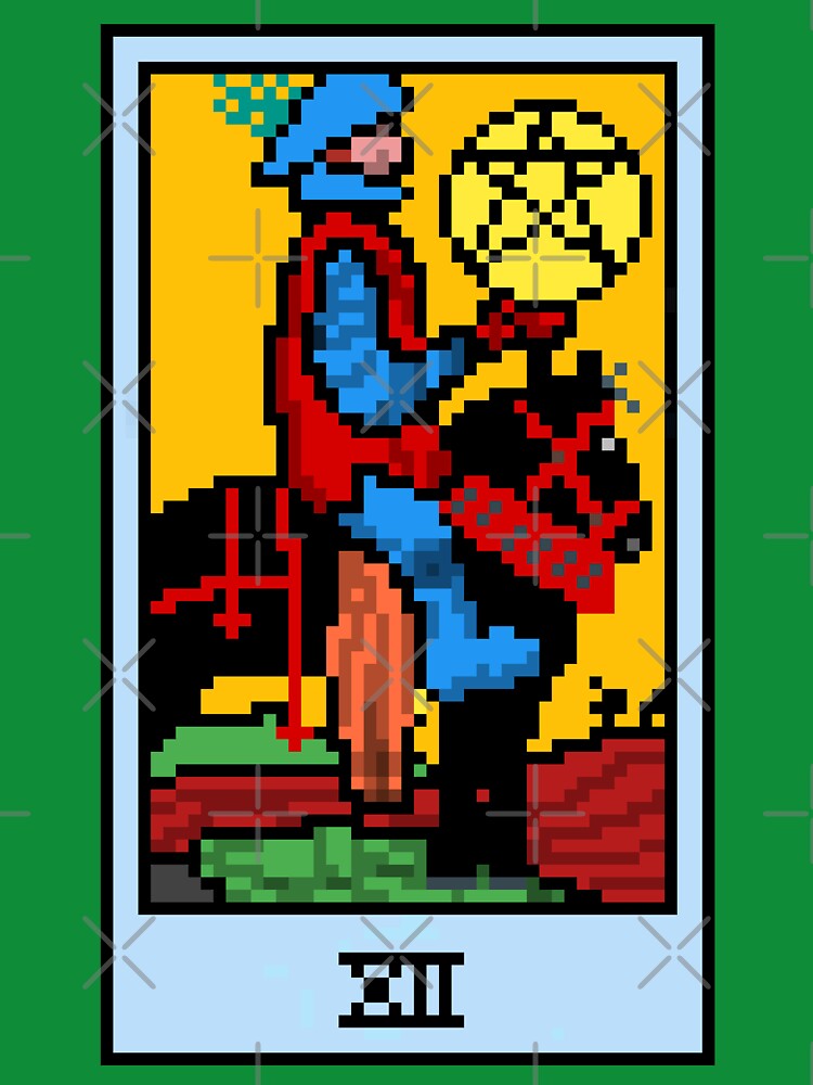 Wait, is this pixel art tarot? Green - Minor Arcana 'Knight of Pentacles' (Design for T-shirt, stickers and other accessories) by Pixel Waite