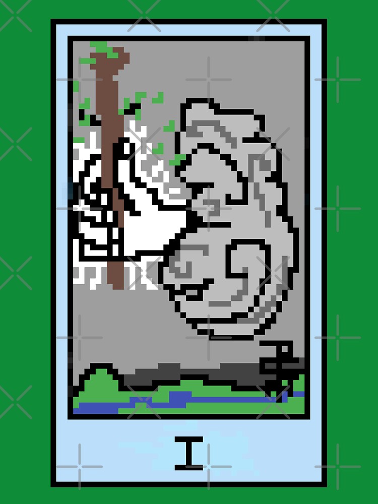 Wait, is this pixel art tarot? Green - Minor Arcana 'Ace of Wands' (Design for T-shirt, stickers and other accessories) by Pixel Waite