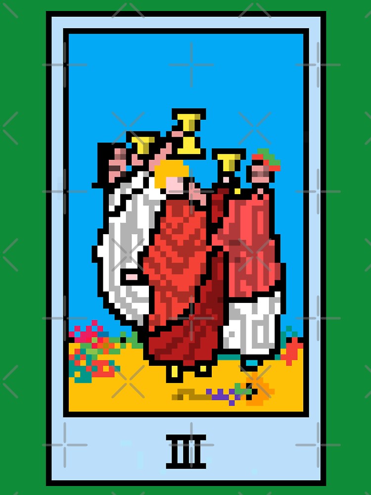 Wait, is this pixel art tarot? Green - Minor Arcana 'Three of Cups' (Design for T-shirt, stickers and other accessories) by Pixel Waite