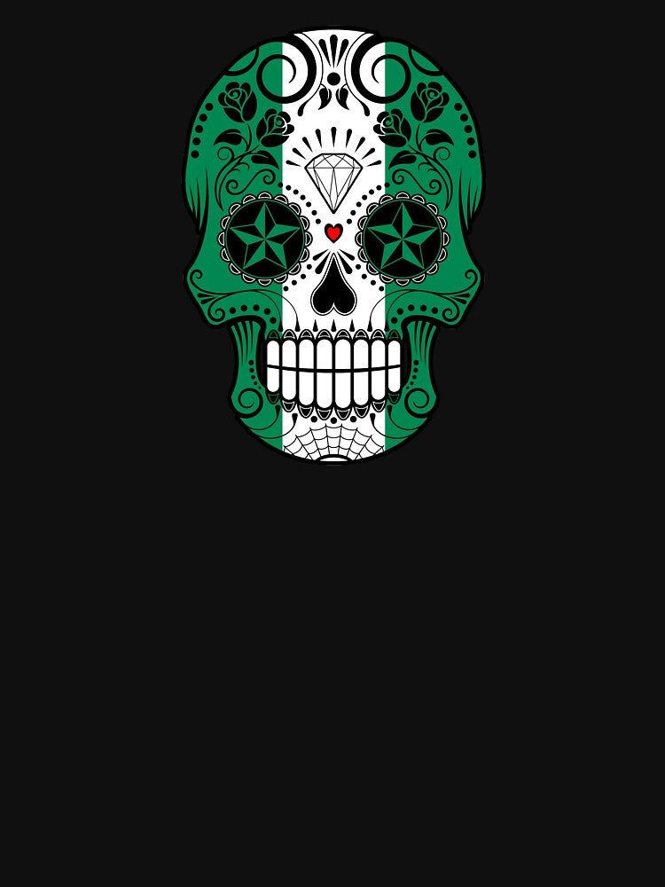 Sugar Skull with Roses and Flag of Nigeria by JeffBartels