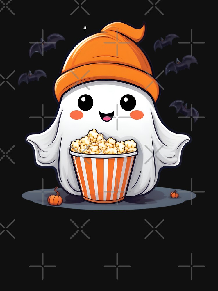 Cute Ghost with Popcorn: Halloween Snack Vibes by The High Hippo