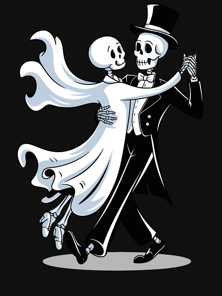 Skeleton Ghost Couple Dancing Vintage Halloween Costume, by Oualid Art