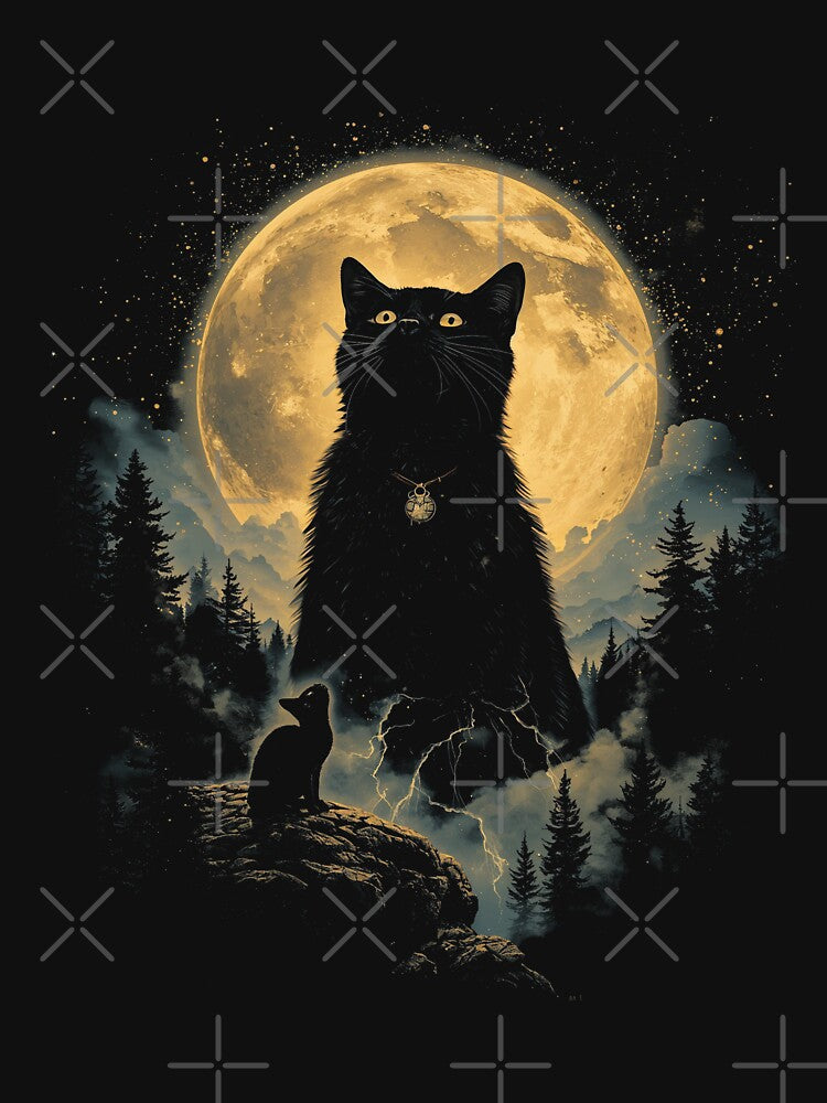 Mystical Black Cat Howling to The Moon Vintage 90s Vintage by CF_VintageDesign
