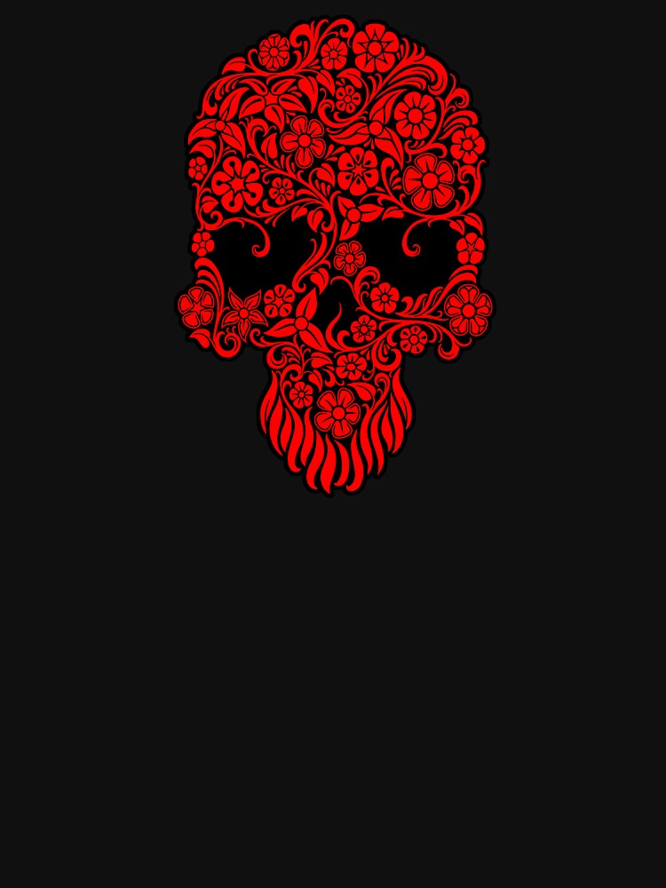 Red Flowers and Vines Sugar Skull Design by JeffBartels