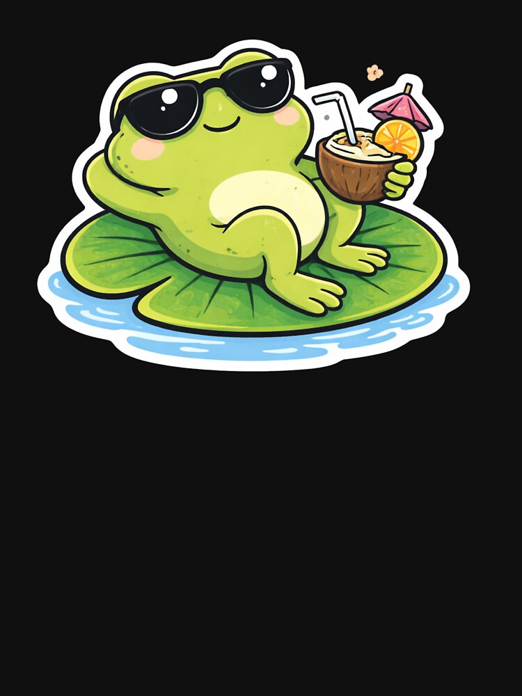 Chill Frog Drinking Coconut – Funny Relax Frog Meme – Cute Summer Frog Design by VibeOffline Studio