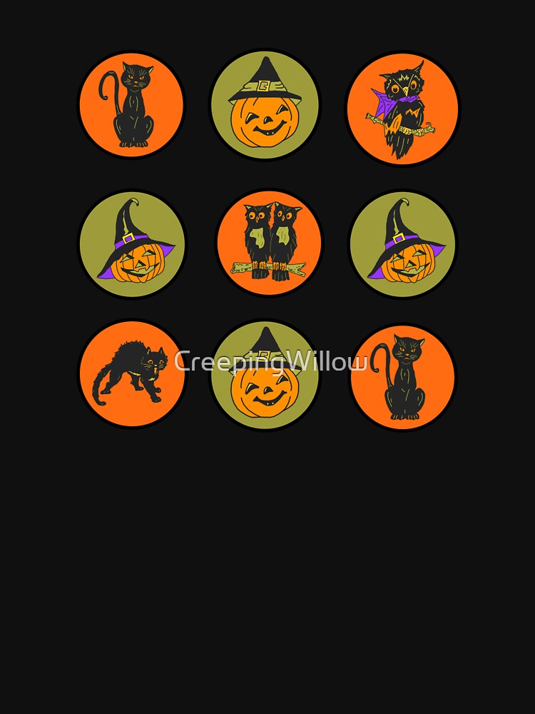 Vintage Halloween Style Black Cats, Jack O Lanterns, and Owls by CreepingWillow