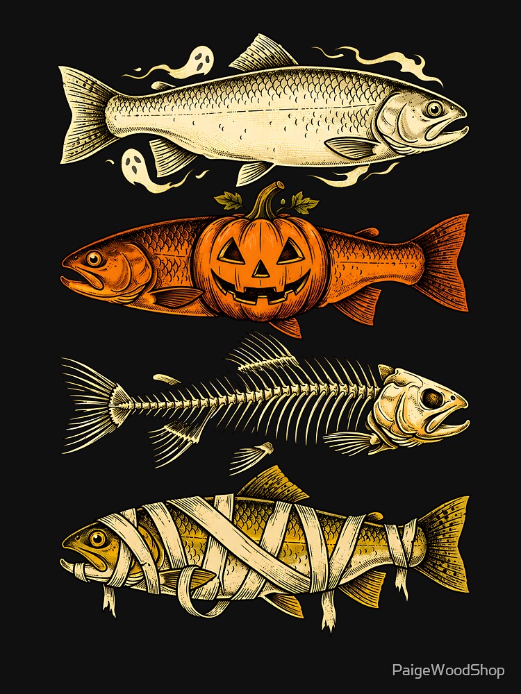 Ghost Pumpkin Skeleton Mummy Fish by PaigeWoodShop