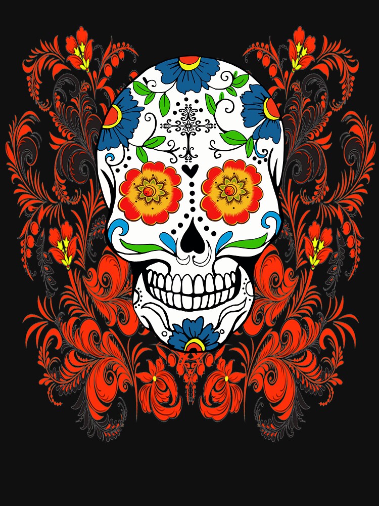 Orange Floral Sugar Skull Day Of The Dead by Atteestude