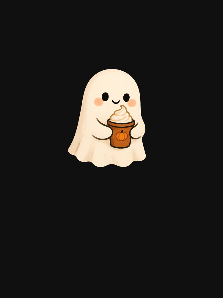Cozy Ghost with Pumpkin Latte – Cute Halloween Coffee Lover Art by ORNIXA