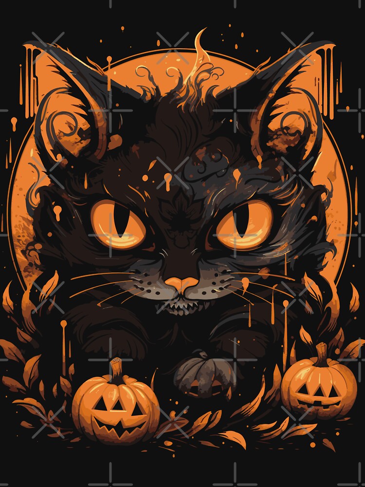 retro Black Cat Pumpkin Vintage Scary Halloween Cat Mom kids by DrawHandArt